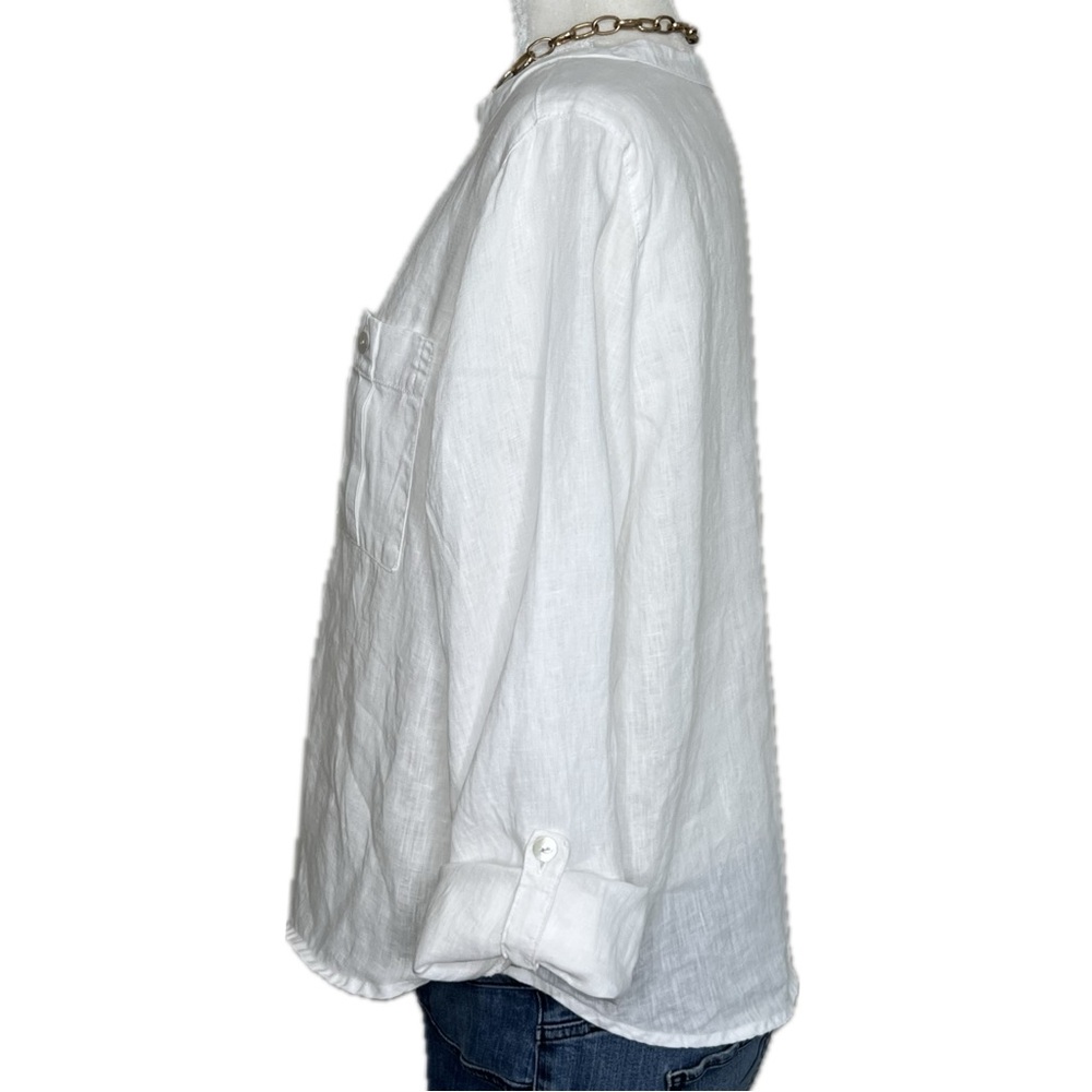 Isaac Mizrahi 100% Linen Blouse V Neck Button Up White Medium M - Picture 5 of 11